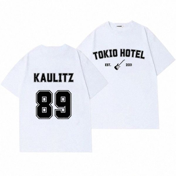 Рок-группа Tokio Hotel Kaulitz Футболка с графическим принтом Fi Punk с коротким рукавом Повседневная хип-оп уличная футболка больших размеров Женская футболка Z9qr #