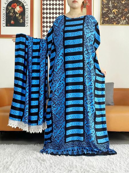 Ethnische Kleidung, Baumwolle, Blumenmuster, Maxi, atemberaubendes Dashiki, elegante Stickerei, afrikanische Damen, langes Abendkleid mit Schal, islamische Roben