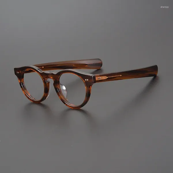 Armações de óculos de sol vintage redondas armação de vidro de acetato lateral grosso pode ser equipado com óculos de prescrição.