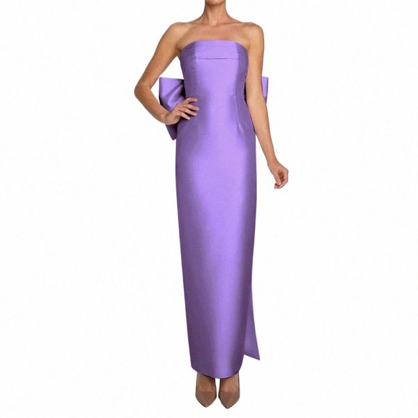 Light Purple Prom Dr Lg 2023 Big Bow Backl Strapl Simples Cetim Pageant Vestidos de Noite Robe De Soiree Vestido Largo H0DS #