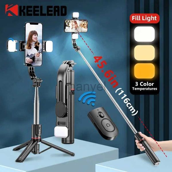 Selfie Monopods Keelead Bluetooth Selfie Stick 1160mm Genişletilmiş Çift Dolgu Işık L13D Tripod, Android iOS Smartphone 24329 için Uzaktan Deklanşör