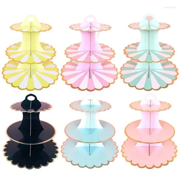 Tek kullanımlık bardak pistler 6pcs 3 katmanlı yuvarlak doğum günü cupcake tatlı diy kağıt stant ekran rafı düğün partisi malzemeleri kullanımı kolay