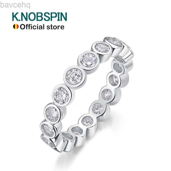 Fedi nuziali KNOBSPIN Anello rotondo in moissanite da 3 mm Anello in argento sterling 925 placcato in oro bianco 18 carati Anelli di fidanzamento per matrimoni per donne 24329