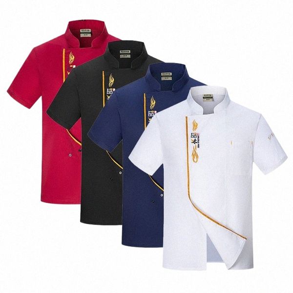 Verão chef uniforme para homens ocidental restaurante cozinha jaqueta padaria cozinheiro dr hotel fino garçom roupas de trabalho camisa r60n #