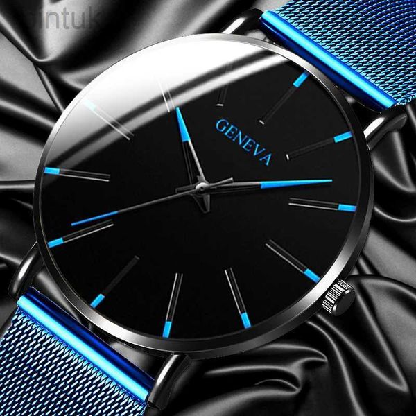 Orologi da polso 2024 Ginevra orologio minimalista da uomo ultra sottile blu cinturino in maglia di acciaio inossidabile orologi da uomo d'affari casual orologio da polso al quarzo 24329