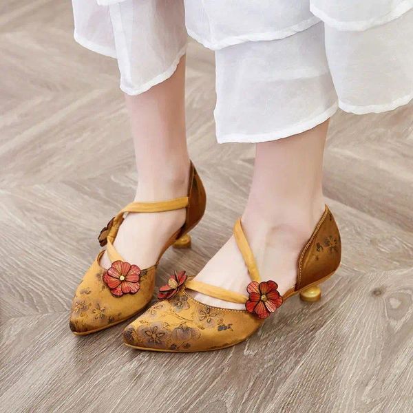 Sapatos de vestido 5cm bordar plataforma de seda bombas verão moda luxo mulheres cunha elegância flor sandálias de salto grosso