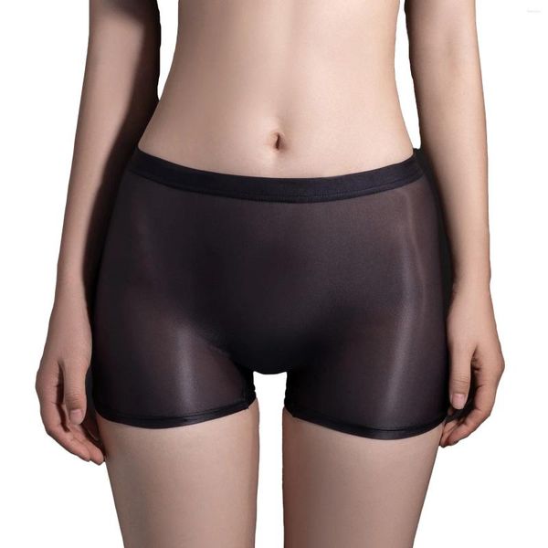 Calcinha feminina mulheres boxer briefs ver através de roupa interior alta elástico brilhante shorts exóticos roupas de segurança para mini saias
