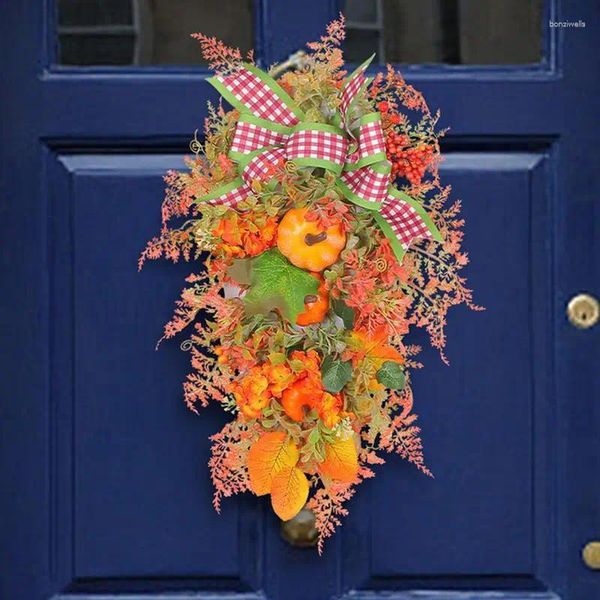 Dekorative Blumen Halloween Haustür künstliche Kranz Schleife mit gefälschten Kürbiskränzen Dekor Thanksgiving Day