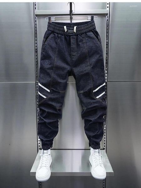 Jeans masculinos listrados brancos harem moda rua hip-hop calças lápis top designer roupas de marca