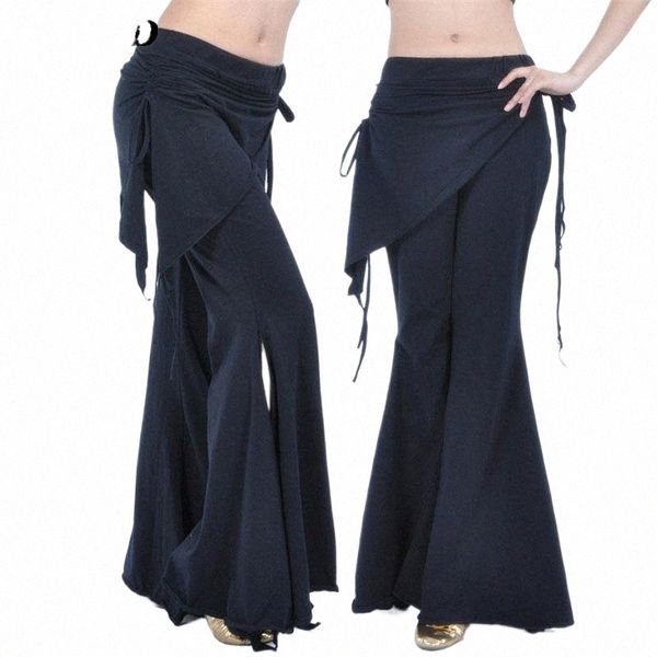 Donne Pantaloni di danza del ventre Orientali Tribal Bellydance Vestiti Lady Pantaloni a vita alta Adulti Pratica di danza Formazione Cott Pantaloni m32T #