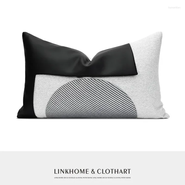 Travesseiro de algodão retalhos capa ao ar livre cadeira cintura caso nórdico luxo preto branco geométrico sofá sala estar travesseiros