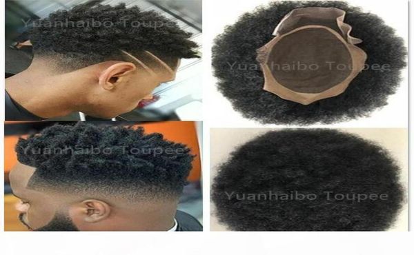 Afro Curl Echthaar-Toupet in schwarzer Farbe, kurzes indisches Remy-Haarersatz-Herrenperücke, Haarteil-Toupet für schwarze Männer 3503777