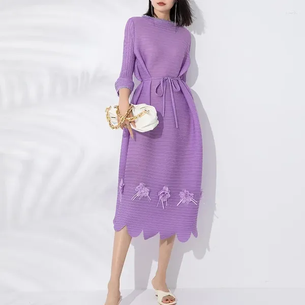 Lässige Kleider Hohe Elegante Drei Mansion Plissee Kleid 2024 Sommer Mode Eine Linie Schulter Breite Lose Spitze Länge Für Frauen