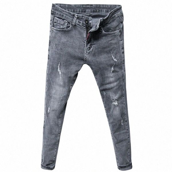 pantaloni alla caviglia strappati alla caviglia da uomo alla moda estate 2021 pantaloni di colore chiaro jeans denim adolescenti da uomo slim-fit stile coreano t4dx #