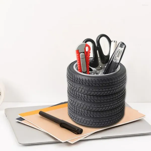 Garrafas de armazenamento suporte de caneta em forma de pneu de carro design realista textura fina não-deformação durável mesa de papelaria