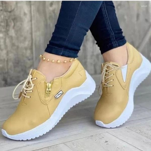 Casual Schuhe Frauen Mode Keil Flache Zipper Lace Up Bequeme Damen Turnschuhe Weibliche Vulkanisierte Zapados Mujer