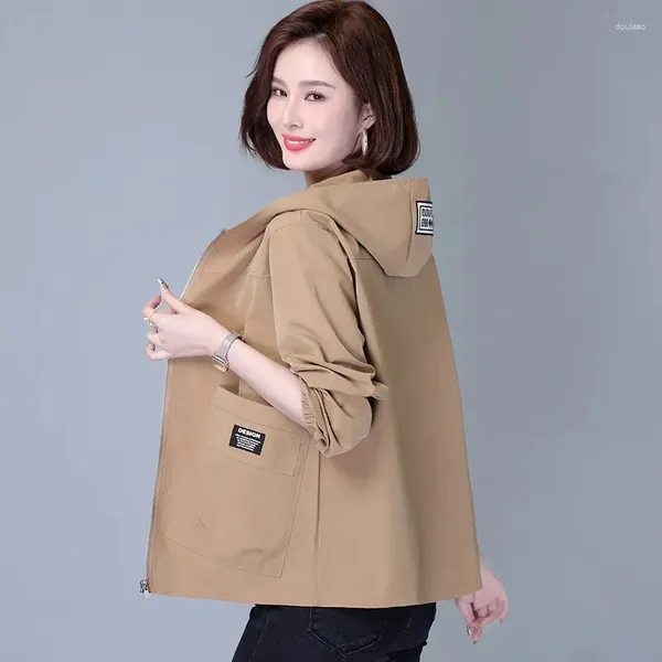 Jaquetas femininas mulheres com capuz verão à prova de sol zíper trench coats solto blusão cor sólida outerwear respirável roupas leves