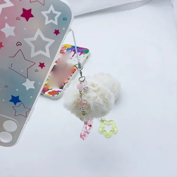 Portachiavi Portachiavi con sfera per capelli rosa/giallo con ciondolo a forma di stella adorabile Semplice accessorio portatile per telefono cellulare per uomo donna