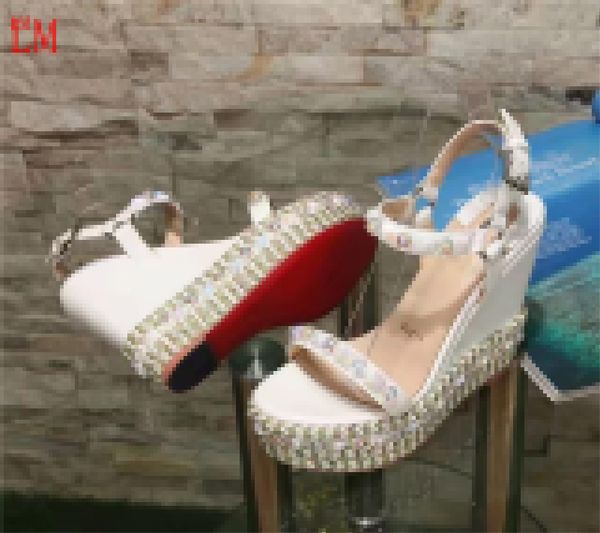Designer de luxo Chris Loubo Womens Iridescente Pira Ryad Wedge Sandálias Prata Red Sola Sapatos Salto 6cm 12cm com caixa