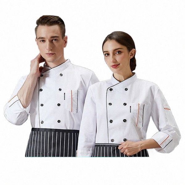 Roupas de chef de inverno para restaurante, uniforme de cozinha branco, hotel, jaqueta de cozinha masculina, padaria, abril, para waitr, café, garçom, chapéu 14Zu #