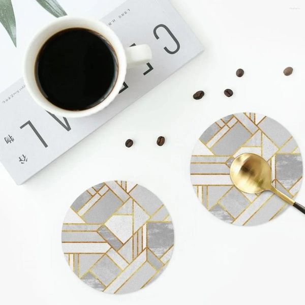 Masa Paspasları Gold City Coasters Pvc Deri Placemats Su geçirmez yalıtım kahvesi Dekor Ev Mutfak Yemek Pedleri 4 Set