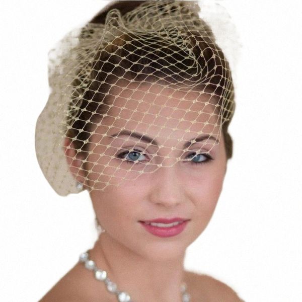 Véus de casamento de gaiola de ouro para mulheres curto tule clipe de cabelo blush rosto véu de noiva com pente para festa de chá velo novia c45j #
