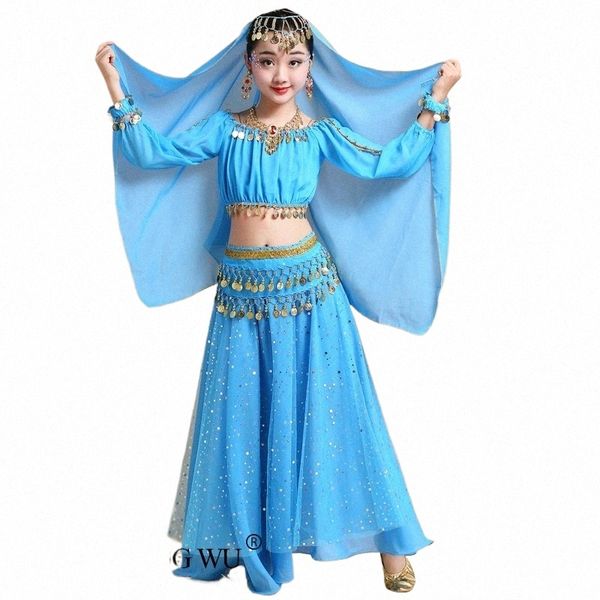 fi Nuovo stile bambino danza del ventre costume di danza indiana Set Sari Bollywood bambini vestito prestazioni di danza del ventre copre gli insiemi y7ux #