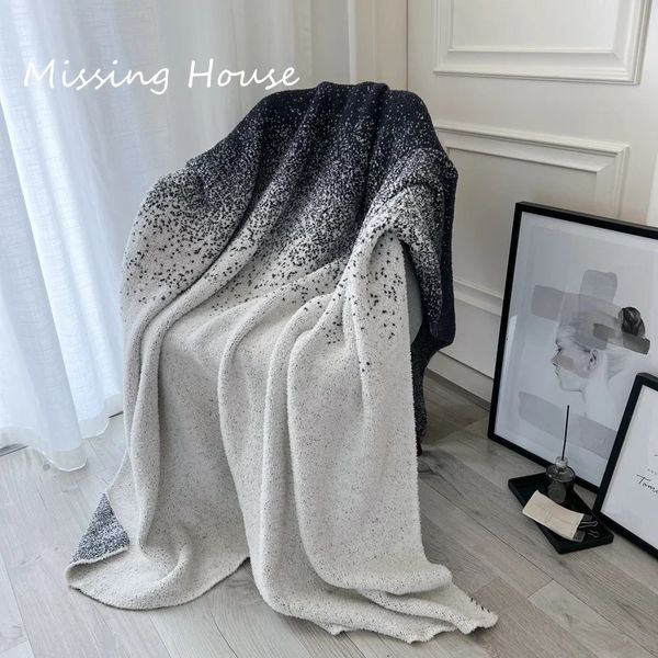 Di lusso Nero Bianco Cielo stellato Gradiente Morbida coperta di peluche Coperta Calda maglia ufficio Pisolino Divano Addensare Copriletto 240327