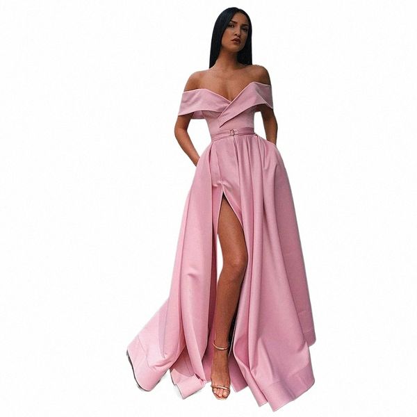 vinca Sunny сексуальное с открытыми плечами розовое атласное вечернее платье Lg сексуальное вечернее платье с высоким разрезом и высокой талией для выпускного вечера Dr Robe De Soiree 72AG #