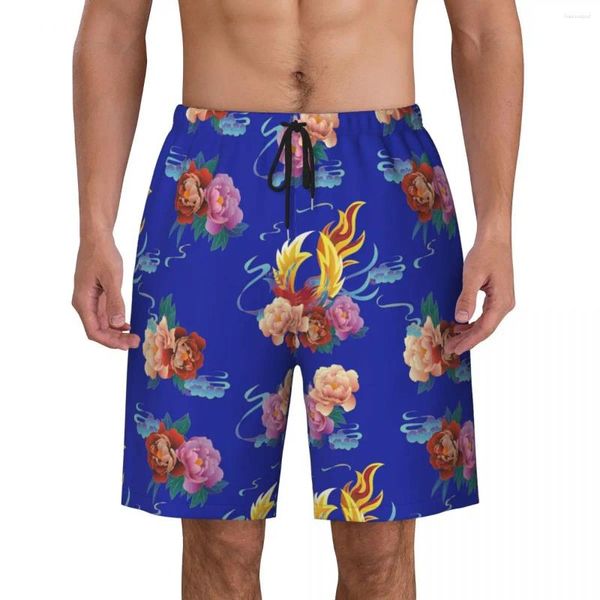 Erkek şort mayo kuzeydoğu büyük çiçek tahtası yaz mavi gül gündelik plaj kısa pantolon spor giyim hızlı kuru yüzme gövdeleri
