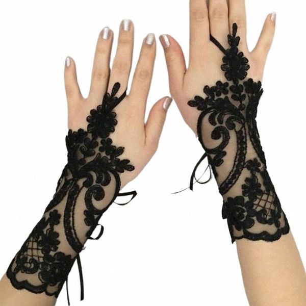 Novas luvas de renda de noiva mulheres fingerl fr malha fio luvas de noite elegante guantes festa de casamento luva menina curto parágrafo o7nA #