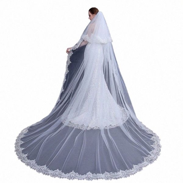 3,8 Meter Lg Fi Bridal White Cathedral Schleier Exquisite Spitze Big Tail Hochzeit Schleier Heiraten Schleier mit Kamm Accories w9Fh #