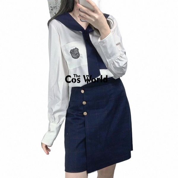 Primavera Autunno Lg manica del vestito da marinaio della ragazza giapponese Top Gonne JK School Uniform Classe Studenti Panno U5wD #