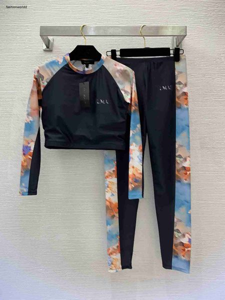 Kadın Terzini Marka Spor Giyim Tasarımcı Kadın Yoga Seti 2 PCS Moda Kontrastlı Dikiş Logosu Baskı Jumper Jogging Yüksek Elastik Fitness Takım MAR 29