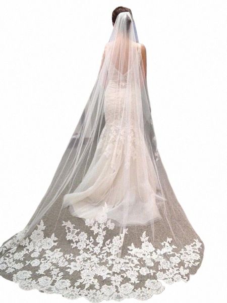 popolare bianco avorio economico sposa cattedrale lg velo da sposa in pizzo da sposa novia mariage in magazzino q4Tb #