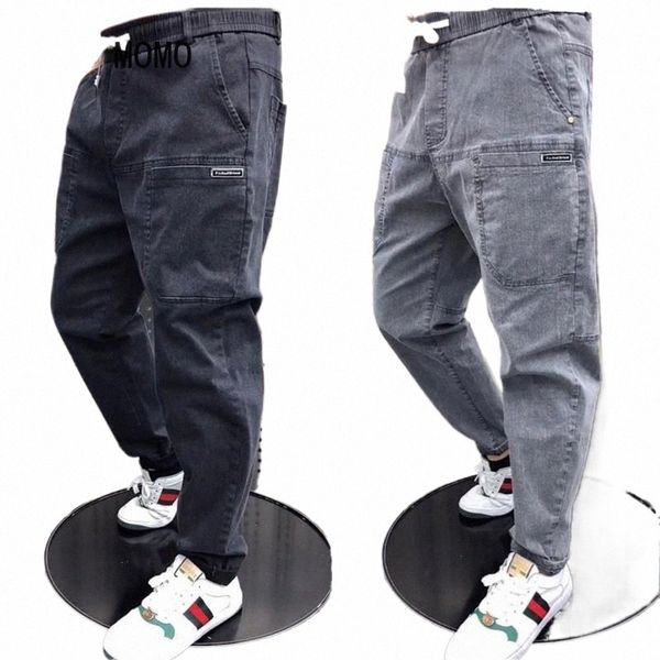 Primavera verão preto azul carga jeans homens streetwear denim jogger calças homens baggy harem jean calças harem jean k1lu #