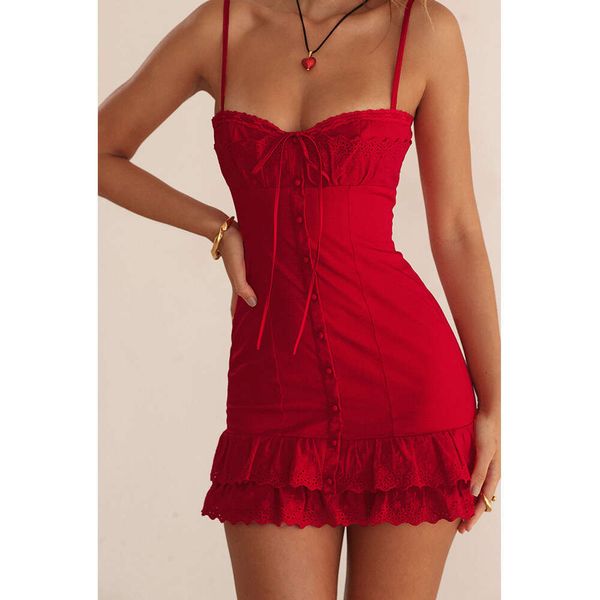 Gonna estiva dolce da donna, gonna slim senza schienale, abito da ragazza rosso caldo 337499