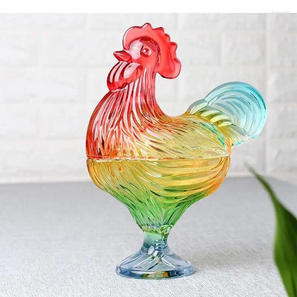 Bottiglie di stoccaggio Barattolo di caramelle di vetro Forma di pollo Decorativo trasparente con coperchio Vassoio per snack Ornamenti Decorazioni Serbatoio Organizzare Scatola