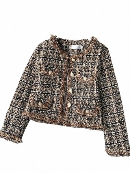 Nuovo autunno inverno vintage giacca di tweed cappotto donna piccola fragranza patchwork coreano cappotti di lana corta elegante tuta sportiva corta 97Tt #