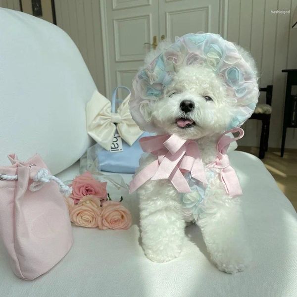 Abbigliamento per cani abiti da ragazza fiore dolce principessa vestito imbracatura ricamato rosa