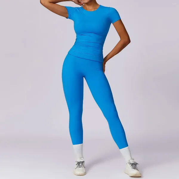 Conjuntos ativos Women Yoga Set Sportswear Top Manga curta Cantura alta perneiras Treino Ginástico Quick Dry Wear Energy Fitness