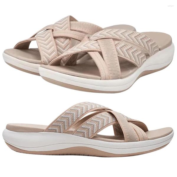 Freizeitschuhe für Damen, Slide-Sandalen, breite Breite, Kreuzriemen, Slip-On-Slides, offene Zehen, Plattform, Keil, leicht, für den Sommer