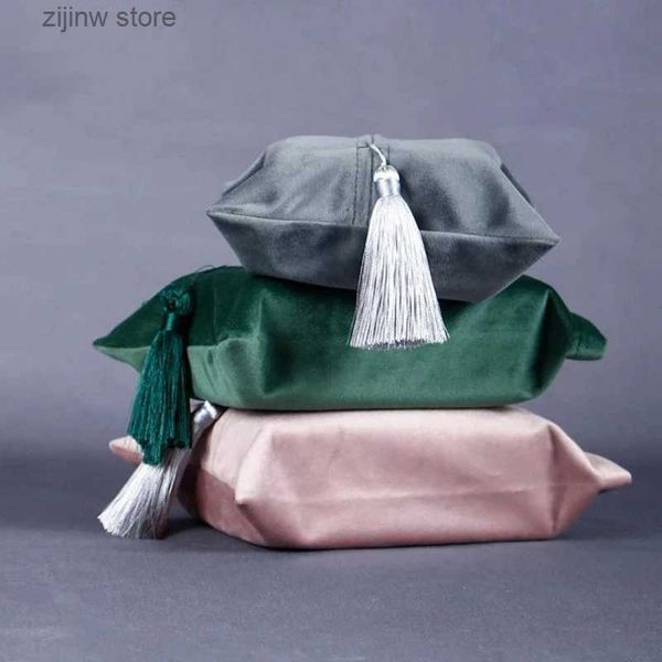 Outra organização de armazenamento doméstico Ins estilo tecido tecido saco de veludo moderno minimalista artesanal tassel capa de tecido caixa de tecido de mesa caixa de armazenamento de flanela Y240329
