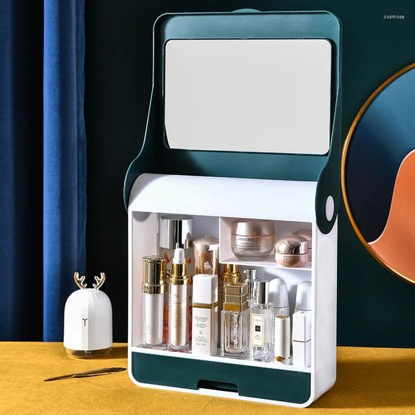 Aufbewahrungsboxen Haushalts-Multifunktions-Wandmontage-Kosmetikbox mit Spiegelregaldeckel Regal mit großer Kapazität