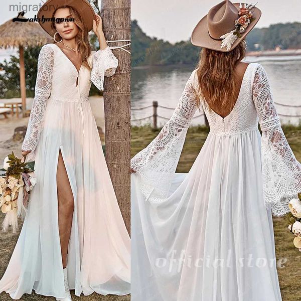 Urban Sexy Dresses Lakshmigown Langarm Chiffon Spitze Boho Bohemian Frauen Hochzeitskleid mit V-Ausschnitt 2024 Brautkleid nach Maß Vestidos de Nova yq240329