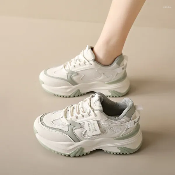 Sapatos casuais malha respirável pai feminino 2024 outono versão coreana solas grossas aumentar altura feminino zapatos para mujeres