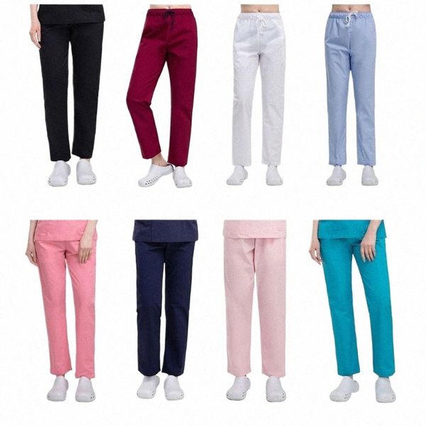 Pantaloni Scrubs con coulisse all-matching per le donne Pantaloni da jogging antirughe da dottore Infermiera Pantaloni con cintura elastica da lavoro M5Tm #