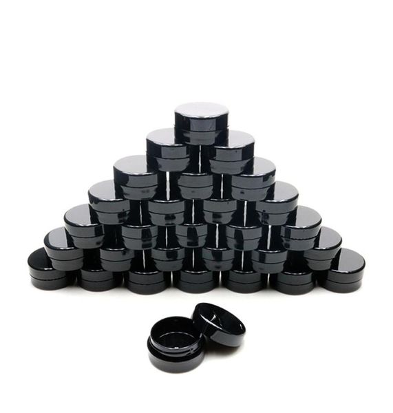 Recipientes cosméticos vazios com tampas 3g de plástico pequeno recarregável garrafa de viagem à prova de vazamento frascos pretos redondos para loção de amostra de lodo 4536263