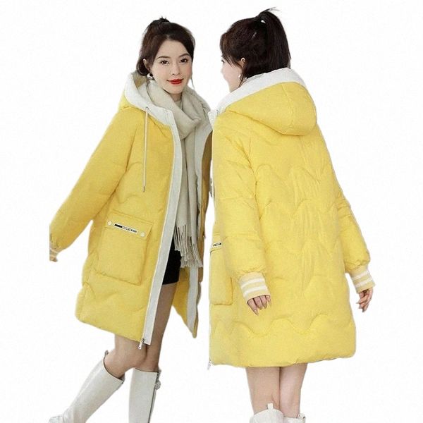 Пуховая стеганая куртка женская 2023 Новая зимняя свободная корейская куртка LG с капюшоном Стеганая куртка Утолщенное пальто Синий Желтый d2lj #