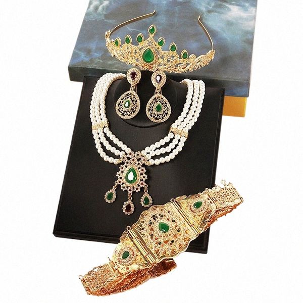 Marokkanisches Hochzeitsschmuckset Arabische Frauen Metall Taille Kette Braut Tiara Königin Krone Halskette Ohrringe 56IL #